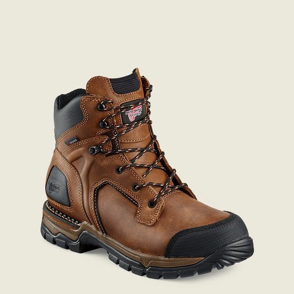 Red Wing FlexForce 6-inch Waterproof Safety Toe Boot Men\'s Work Boots Brown | 2908ZAMPC